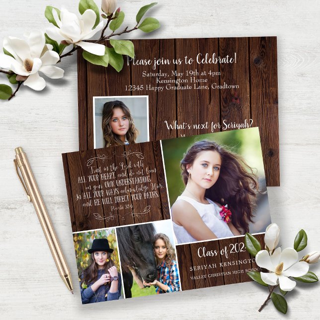 Lámina Proverbios de Graduación Cristiana de Madera Rústi (Budget Rustic Wood Christian Proverbs 3 Graduation Announcement)