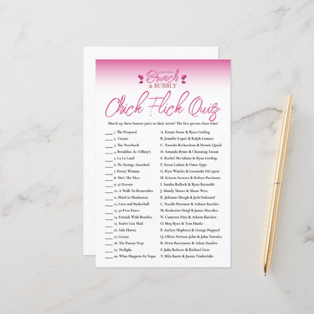 Lámina Prueba de juego de chick Flick y galentinas de bru (Anverso/Reverso In Situ)