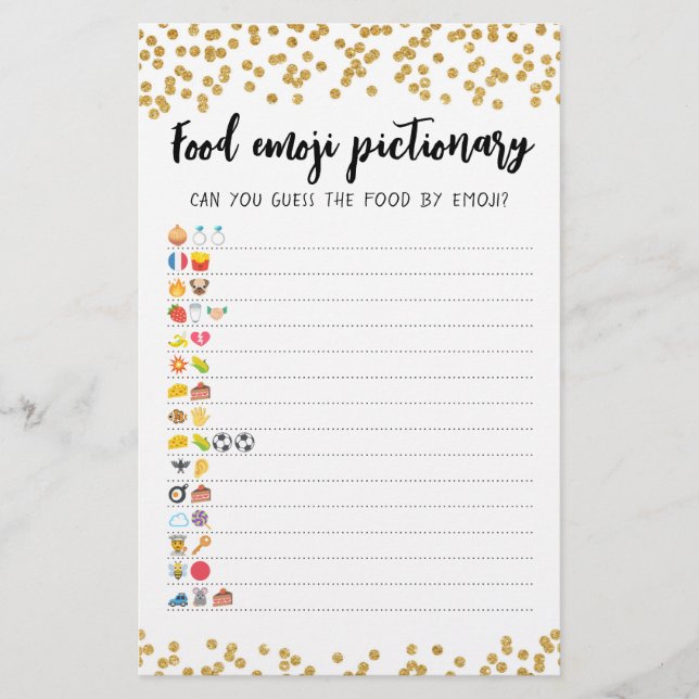 Lámina Prueba de juego de Emoji de alimentos con respuest (Anverso)