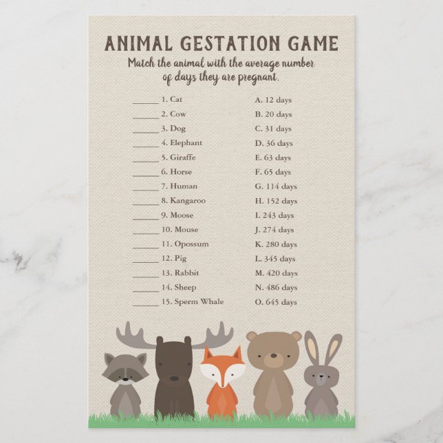 Lámina Prueba de juego de gestación de animales de Woodla (Anverso)