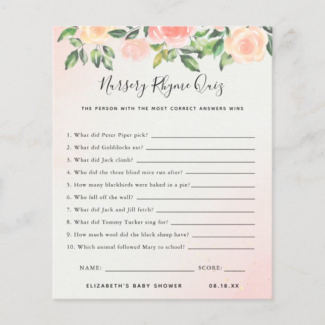 Lámina Prueba Nursery Rhyme | Juego Baby Shower (Anverso)