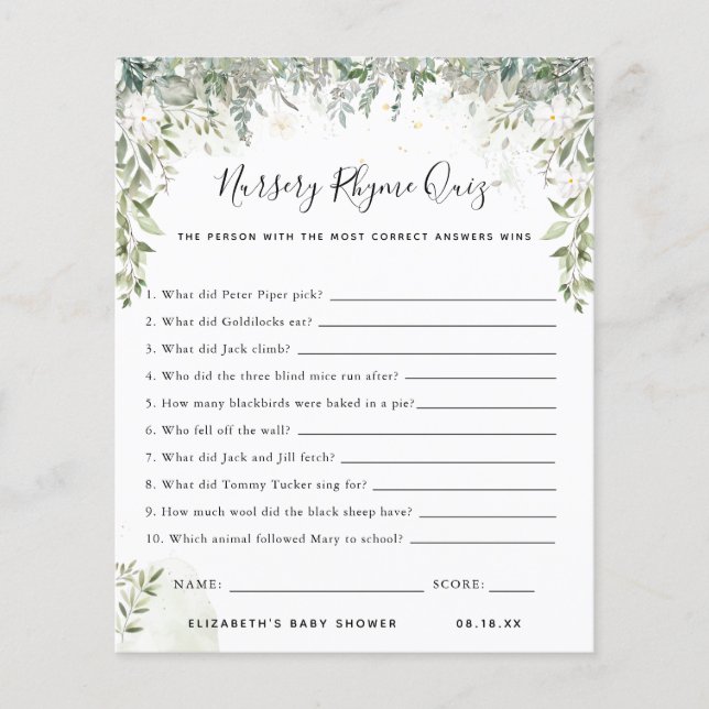 Lámina Prueba Nursery Rhyme | Juego Baby Shower (Anverso)
