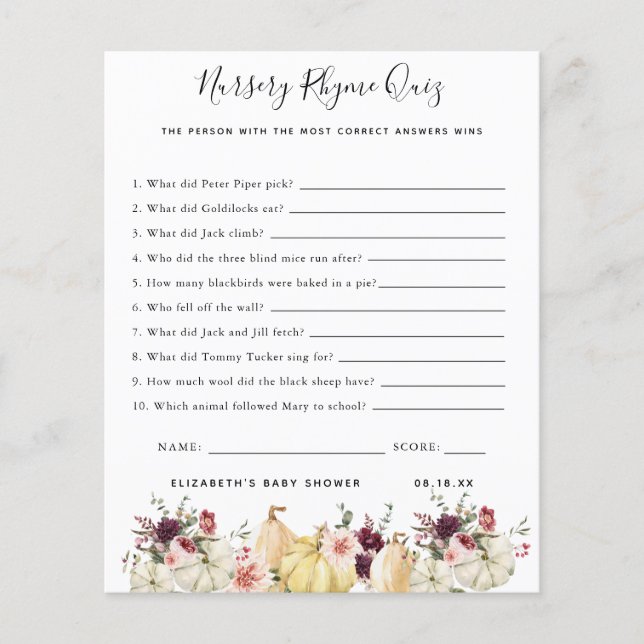 Lámina Prueba Nursery Rhyme | Juego Baby Shower (Anverso)