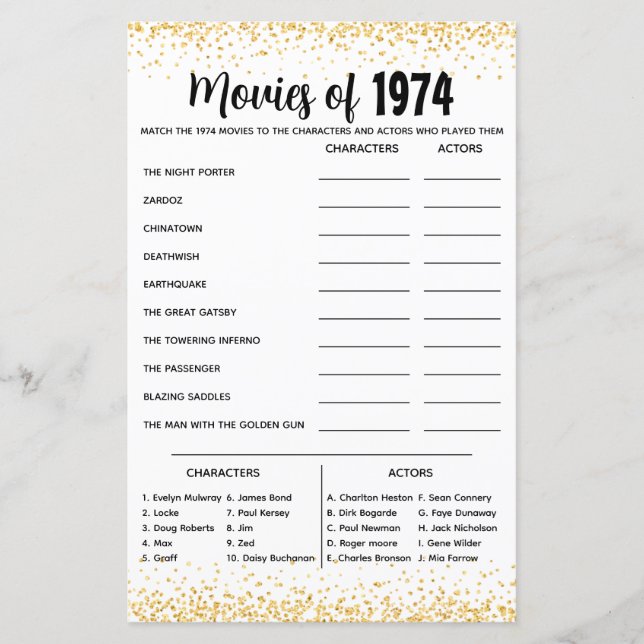 Lámina Prueba Trivia personalizada de 1974 para Boda de o (Anverso)