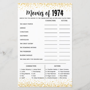 Lámina Prueba Trivia personalizada de 1974 para Boda de o
