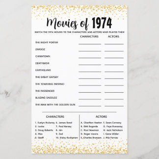 Lámina Prueba Trivia personalizada de 1974 para Boda de o