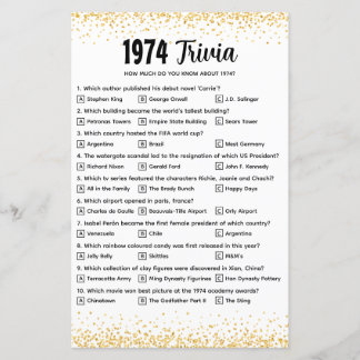 Lámina Prueba Trivia personalizada de 1974 para Boda de o