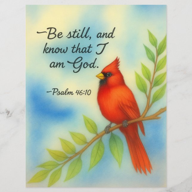Lámina Psalm 46:10 Be Still Red Cardinal Scripture Nature (Anverso)