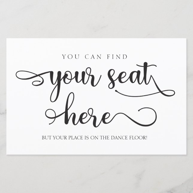 Lámina Puedes encontrar tu asiento aquí Rótulo Boda negro (Anverso)