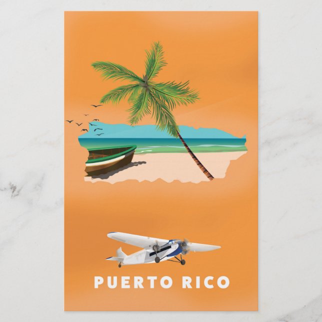Lámina Puerto Rico ilustró un afiche de viajes en mapas. (Anverso)