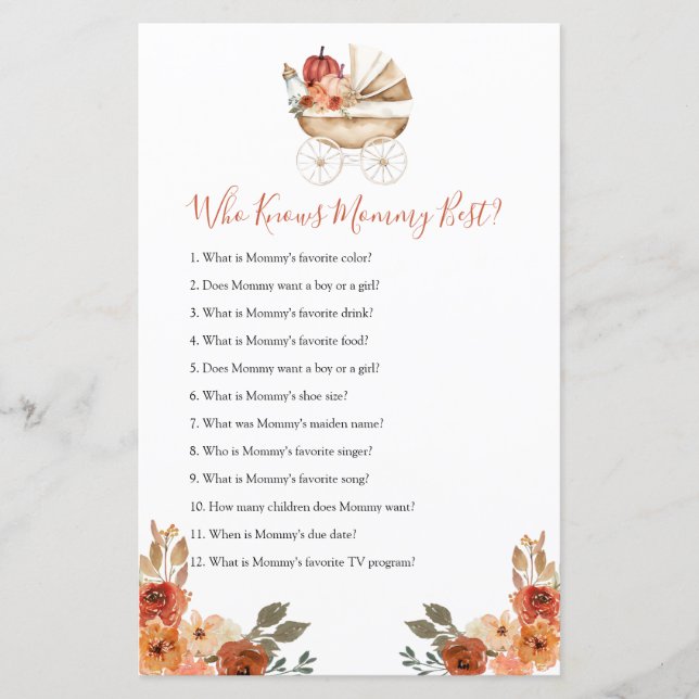 Lámina Pumpkin Stroller Baby Shower Who Know Mommy Best (Anverso)