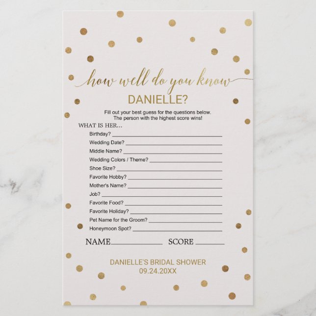 Lámina Punto de Polka Dorada ¿Qué Tan Bien Conoce El Jueg (Anverso)