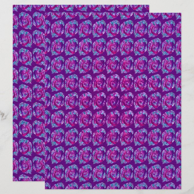 Lámina Purple Abstract Roses Scrapbook Paper 2-Sided Page (Anverso / Reverso)