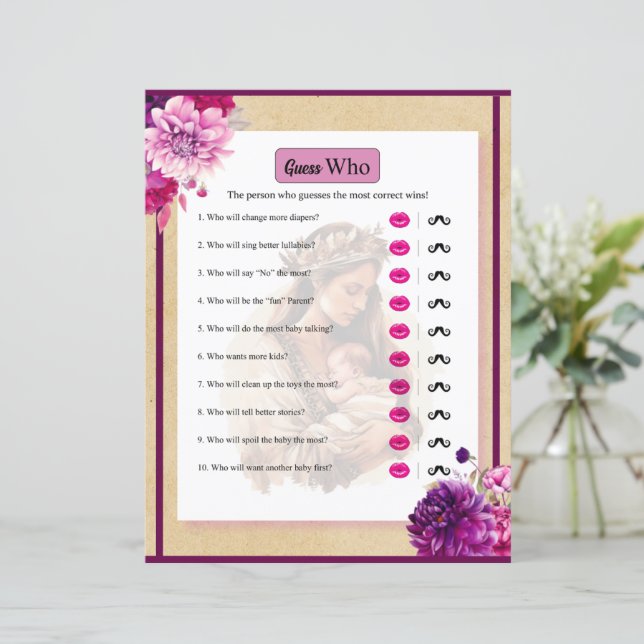 Lámina Purple Boho Baby Shower adivina quién juega (Anverso de pie)