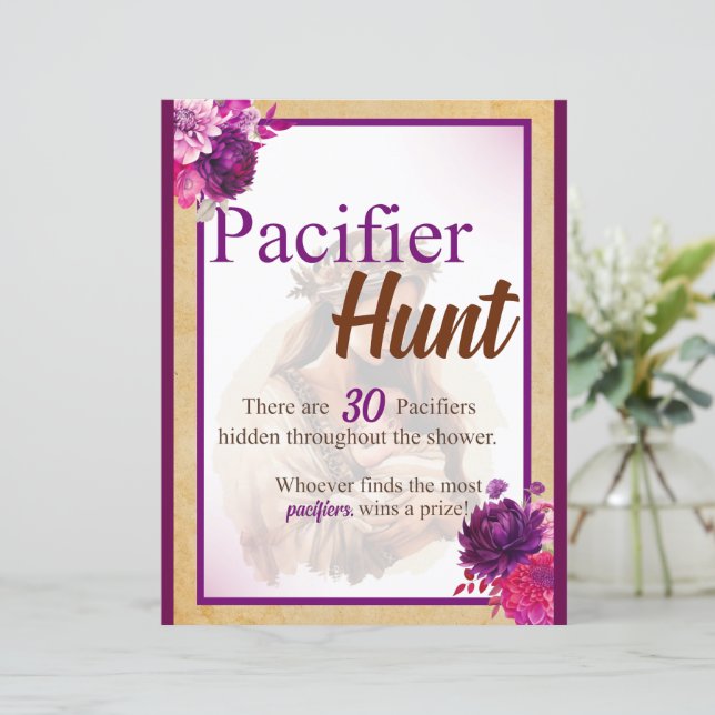 Lámina Purple Boho Baby Shower Pacifier Hunt Game (Anverso de pie)