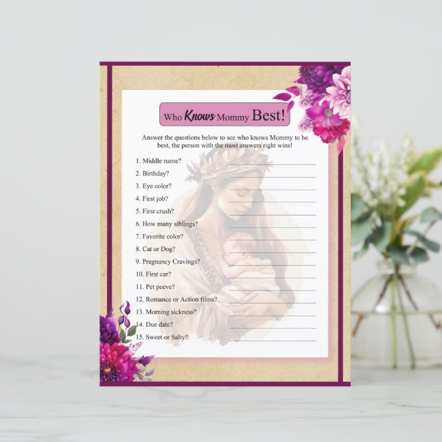 Lámina Purple Boho Baby Shower que conoce a mamá del jueg (Anverso de pie)