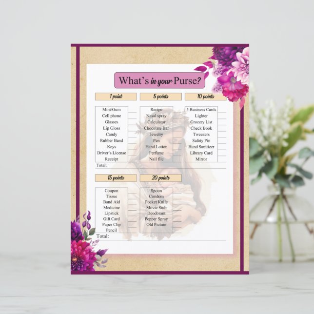 Lámina Purple Boho Baby Shower Qué en tu juego de bolso (Anverso de pie)