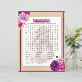Lámina Purple Boho Baby Shower Word Search Game
