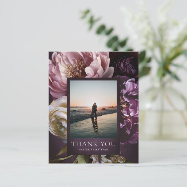 Lámina Purple Fine Art Floral Budget Wedding Thank You (Anverso de pie)