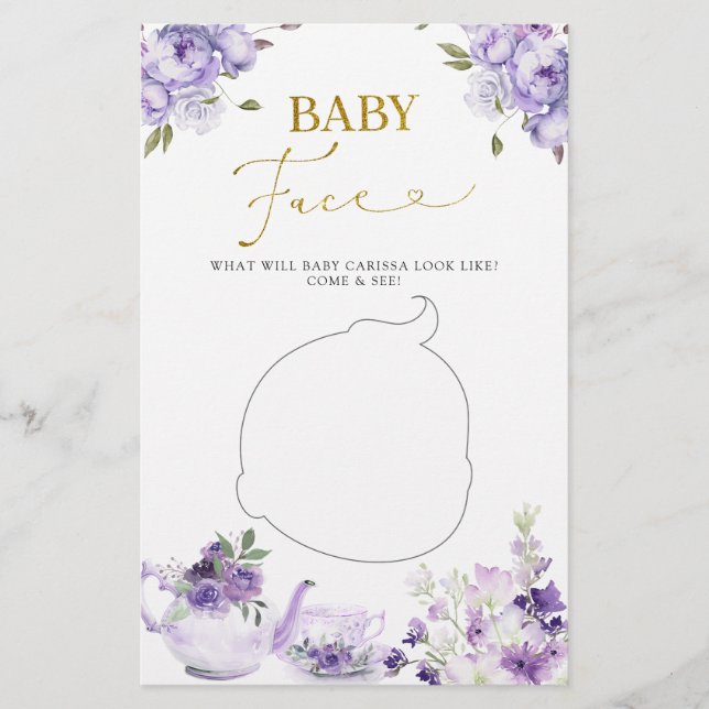 Lámina Purple Floral Bridal Shower Tea Baby Face Juego (Anverso)
