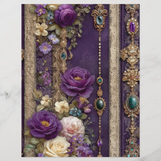 Lámina Purple Floral Vintage Junk Journal Scrapbook Paper