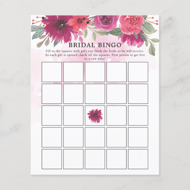 Lámina Purple Florals Green Bridal Shower Bingo Juego (Anverso)