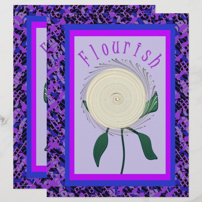 Lámina Purple Flourish Flower Scrapbook Paper 2-Sided Pag (Anverso / Reverso)