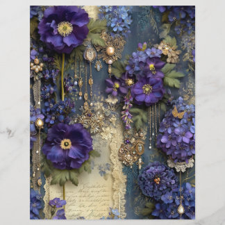 Lámina Purple Flower Vintage Junk Journal Scrapbook Paper
