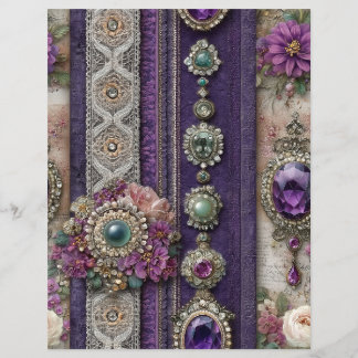 Lámina Purple Gems Vintage Junk Journal Scrapbook Paper