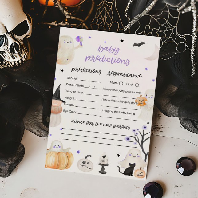 Lámina Purple Halloween Pequeño Boo Juego de Predicciones (A Little Boo Baby Shower Baby Predictions Game)