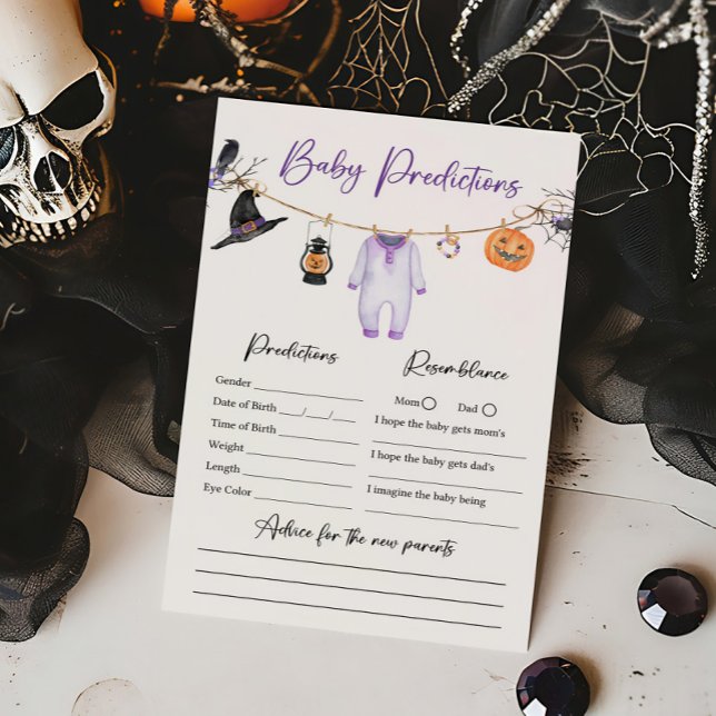 Lámina Purple Little Boo Halloween Juego de predicciones  (Halloween Baby Clothes Baby Shower Baby Predictions Game)