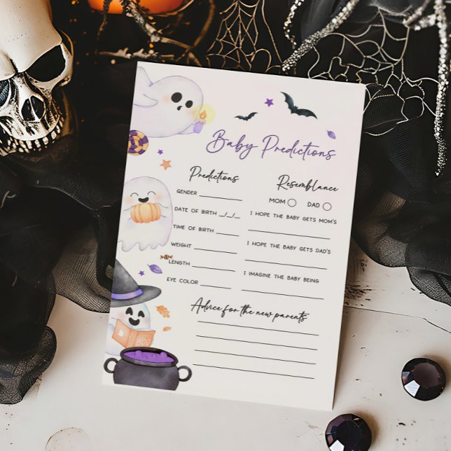 Lámina Purple Little Boo Halloween Juego de predicciones  (A Little Boo Baby Shower Baby Predictions Game )