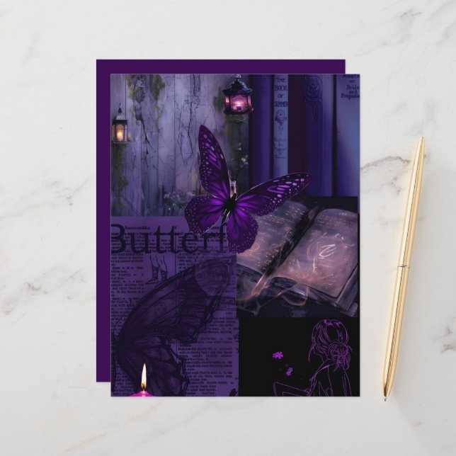 Lámina Purple Midnight Butterfly Magic Scrapbook Paper (Anverso/Reverso In Situ)