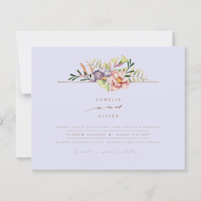 Lámina Purple Peach Summer Floral Wedding Invitar código  (Anverso)
