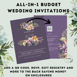 Lámina Purple Peach Summer Floral Wedding Invitar código 