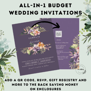 Lámina Purple Peach Summer Floral Wedding Invitar código 