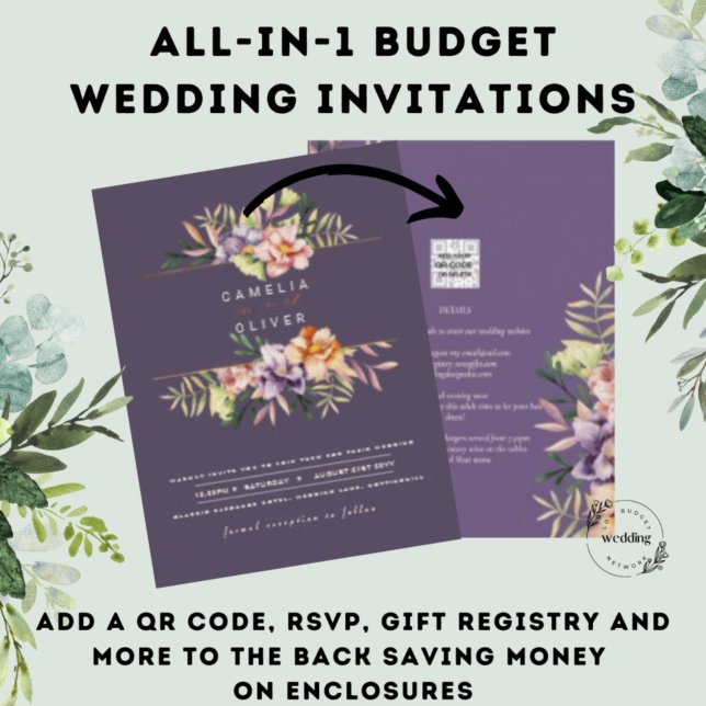 Lámina Purple Peach Summer Floral Wedding Invitar código  (Subido por el creador)