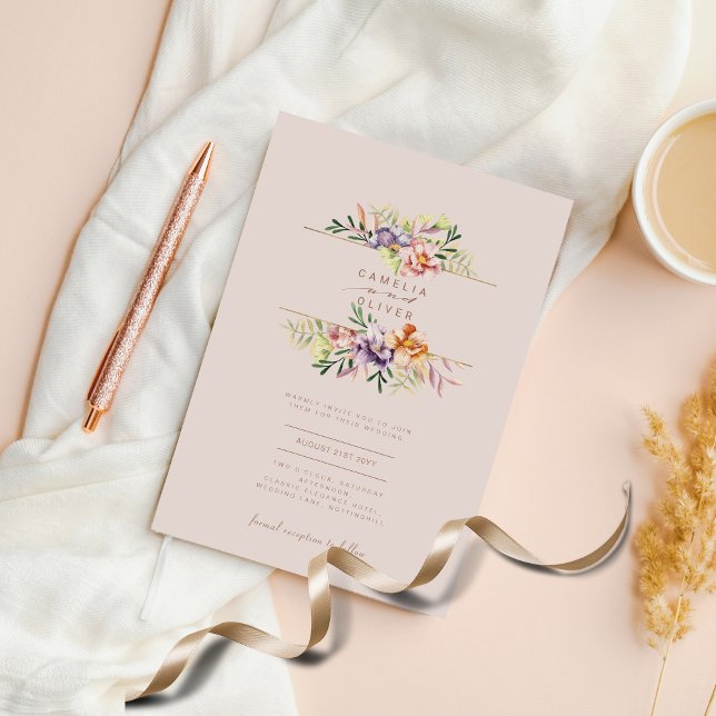 Lámina Purple Peach Summer Floral Wedding Invitar código  (Subido por el creador)
