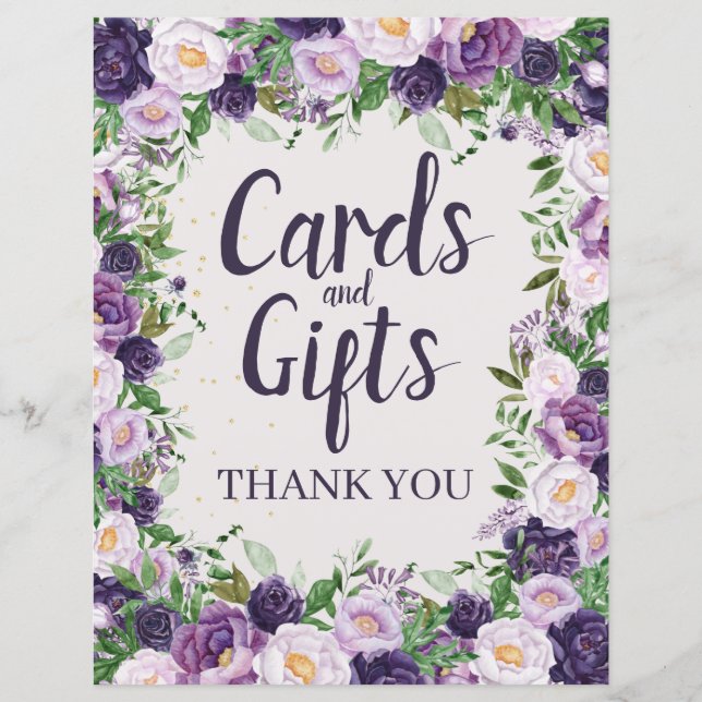 Lámina Purple Peonies Floral Cards and Gifts Sign (Anverso)
