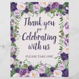Lámina Purple Peonies Floral Thank You Party Favor
