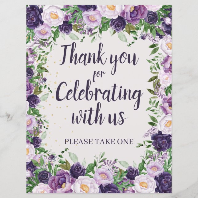 Lámina Purple Peonies Floral Thank You Party Favor (Anverso)
