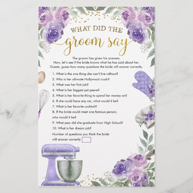 Lámina Purple Stock la cocina lo que dice Groom (Anverso)