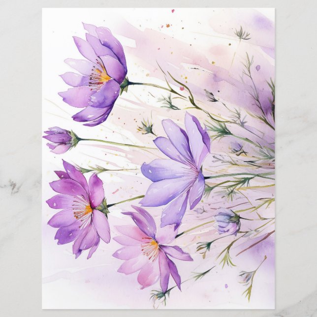 Lámina Purple Watercolor Wildflowers Scrapbook Papers (Anverso)