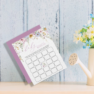 Lámina Purple Wildflowers Baby Bingo Game Card
