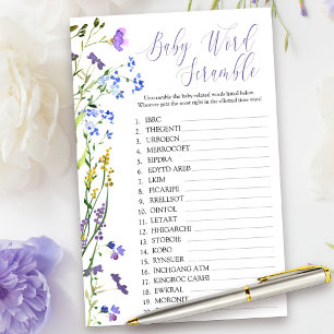 Lámina Purple Wilflower Baby Word Scramble Shower Game