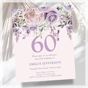 Lámina Púrpura Floral 60.ª invitación al cumpleaños del p