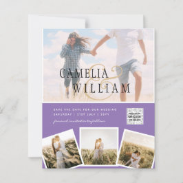 Lámina Púrpura foto Boda Invitar código QR Guardar fecha