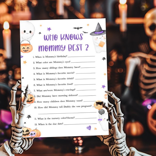 Lámina Púrpura Pequeño Boo que conoce a mamá mejor juego (Baby is Brewing Baby Shower Who knows Mommy Best Game)