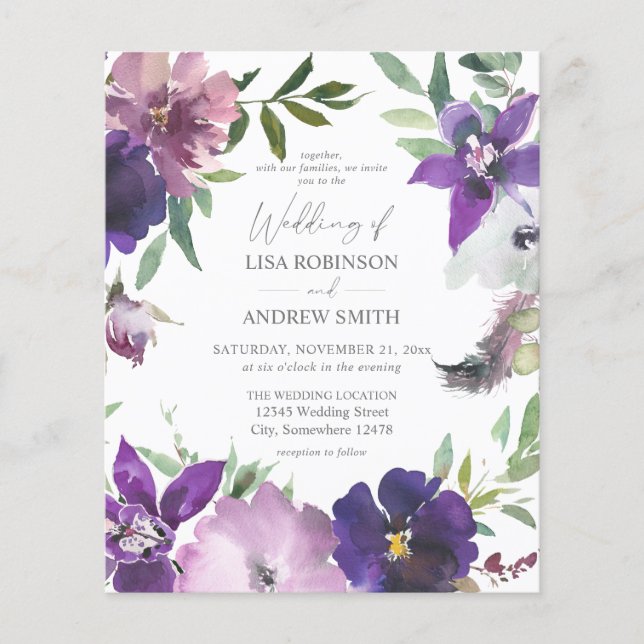 Lámina Púrpura Presupuestaria - Lavanda y Boda Floral Vio (Anverso)