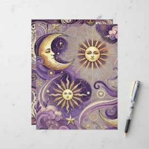 Lámina Púrpura y dorado Boho Celestial Sol y Luna Scrapbo